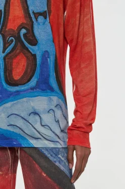 Isaro Long Sleeve T-shirt in Air Multi Printed Cashmere Jersey