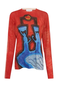 Isaro Long Sleeve T-shirt in Air Multi Printed Cashmere Jersey
