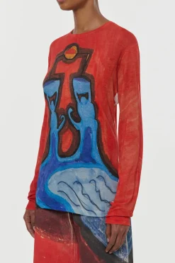 Isaro Long Sleeve T-shirt in Air Multi Printed Cashmere Jersey