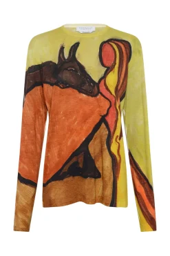 Isaro Long Sleeve T-shirt in Earth Multi Printed Cashmere Jersey
