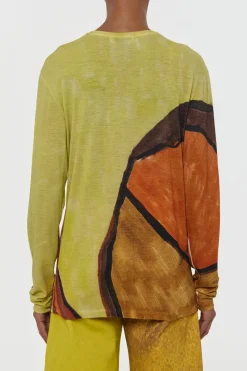 Isaro Long Sleeve T-shirt in Earth Multi Printed Cashmere Jersey