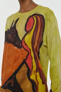 Isaro Long Sleeve T-shirt in Earth Multi Printed Cashmere Jersey