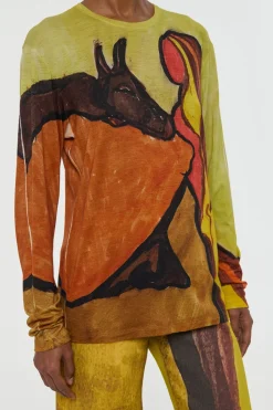 Isaro Long Sleeve T-shirt in Earth Multi Printed Cashmere Jersey