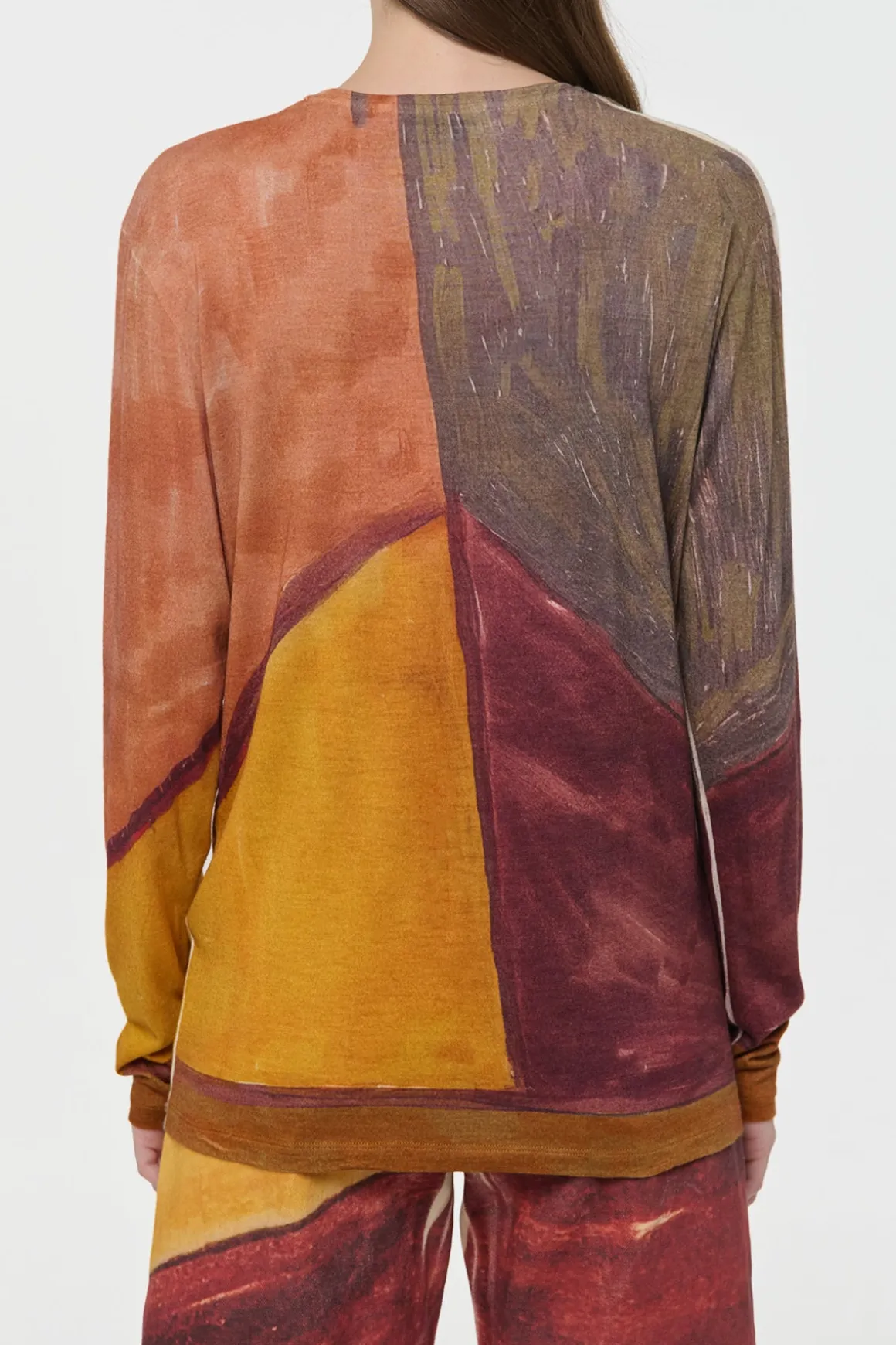 Isaro Long Sleeve T-shirt in Fire Multi Printed Cashmere Jersey