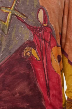 Isaro Long Sleeve T-shirt in Fire Multi Printed Cashmere Jersey