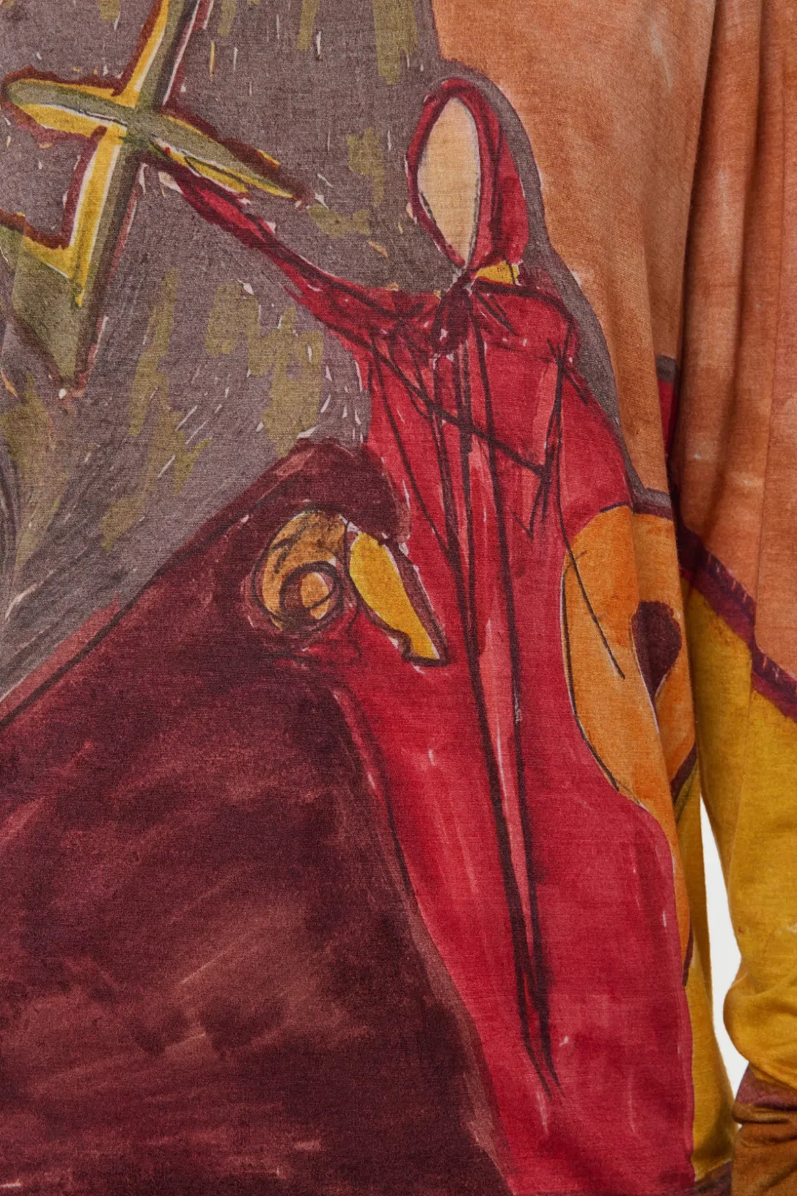 Isaro Long Sleeve T-shirt in Fire Multi Printed Cashmere Jersey