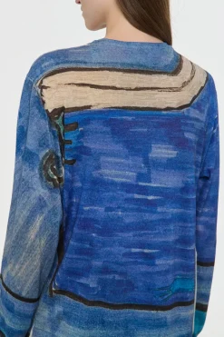 Isaro Long Sleeve T-shirt in Water Multi Printed Cashmere Jersey