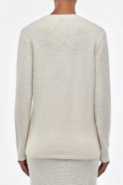 Isiah Knit V-Neck Sweater in Ivory Cashmere