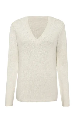 Isiah Knit V-Neck Sweater in Ivory Cashmere