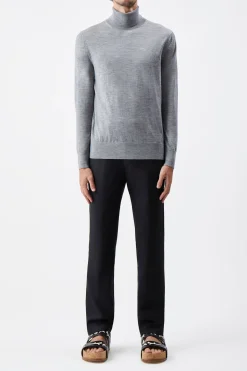Jermaine Knit Turtleneck in Heather Grey Merino Wool