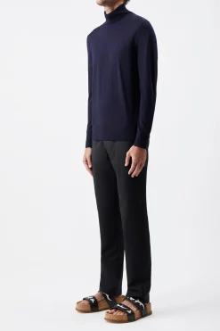 Jermaine Knit Turtleneck in Navy Merino Wool