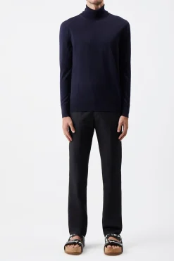 Jermaine Knit Turtleneck in Navy Merino Wool