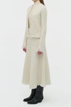 Johannes Fringe Knit Cardigan in Ivory Cashmere
