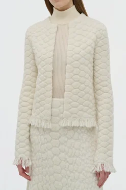 Johannes Fringe Knit Cardigan in Ivory Cashmere