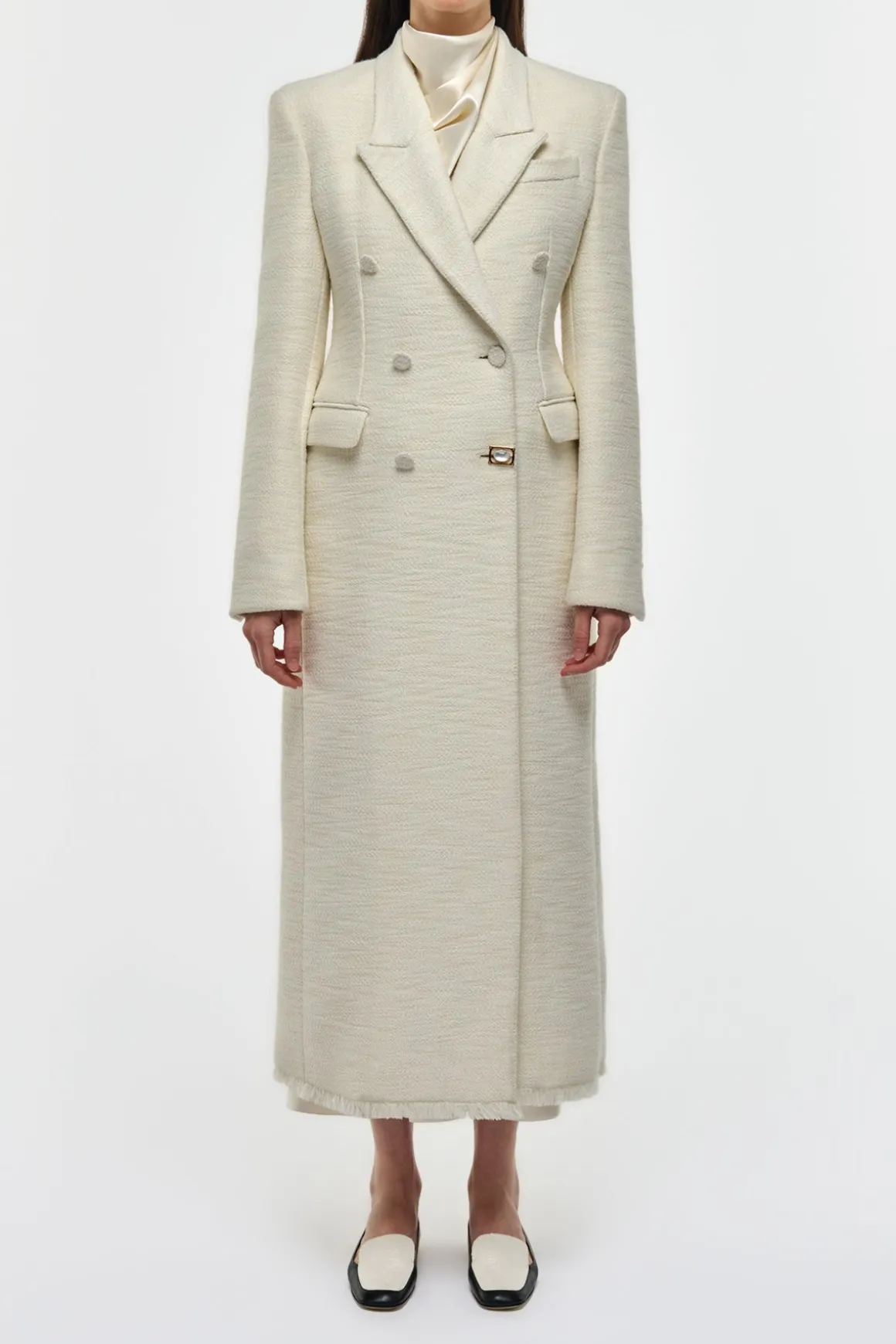 Julien Coat in Ivory Recycled Wool Silk Cashmere
