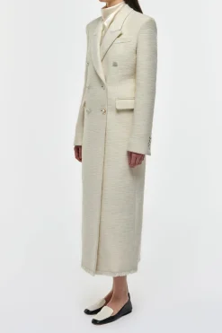 Julien Coat in Ivory Recycled Wool Silk Cashmere
