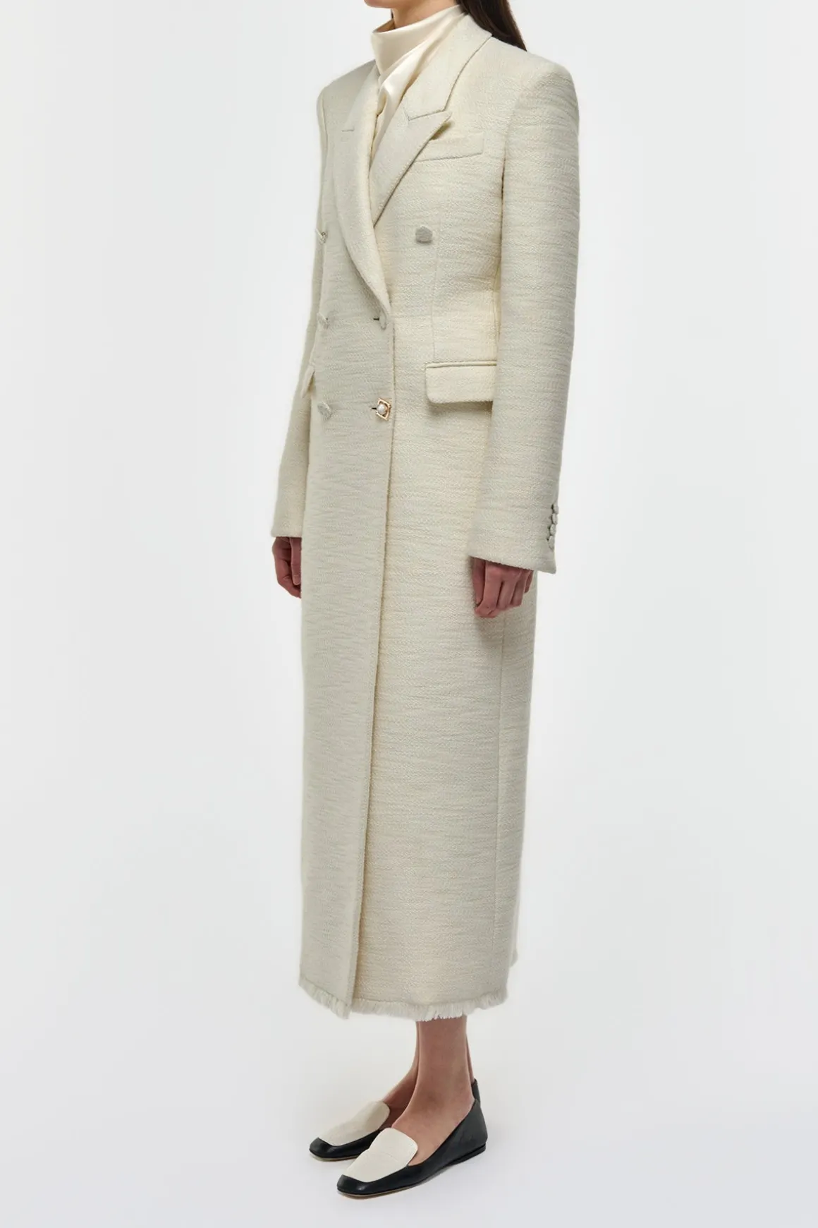 Julien Coat in Ivory Recycled Wool Silk Cashmere