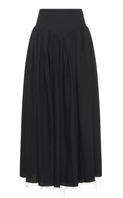 Juniper Maxi Pleated Skirt in Black Aloe Linen
