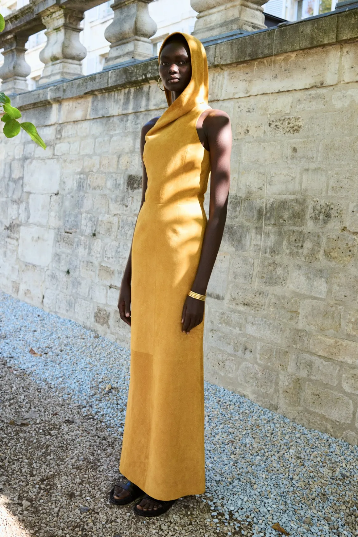 Kallen Hoodie Maxi Dress In Cashew Suede