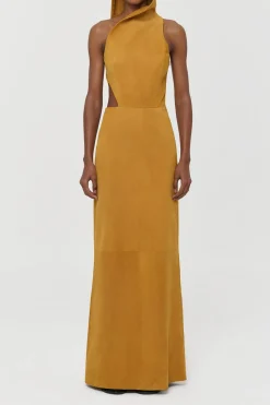 Kallen Hoodie Maxi Dress In Cashew Suede