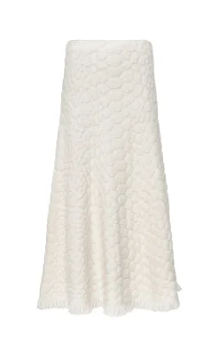 Kanta Fringe Knit Midi Skirt in Ivory Cashmere