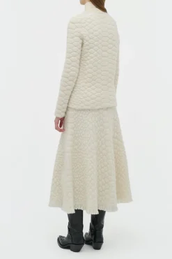 Kanta Fringe Knit Midi Skirt in Ivory Cashmere