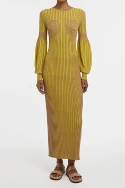 Karina Knit Maxi Dress in Citrine & Camel Merino Wool