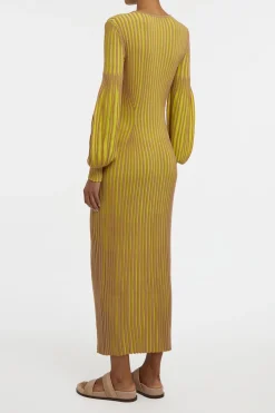 Karina Knit Maxi Dress in Citrine & Camel Merino Wool