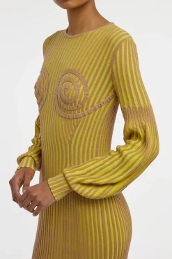 Karina Knit Maxi Dress in Citrine & Camel Merino Wool