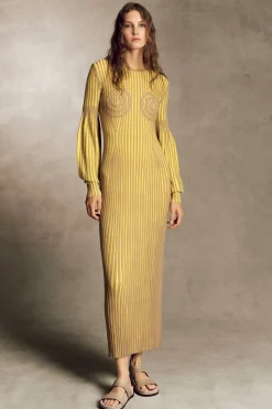 Karina Knit Maxi Dress in Citrine & Camel Merino Wool