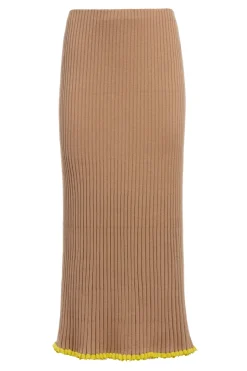 Kavya Knit Maxi Skirt in Camel Cashmere Silk