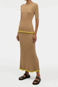 Kavya Knit Maxi Skirt in Camel Cashmere Silk