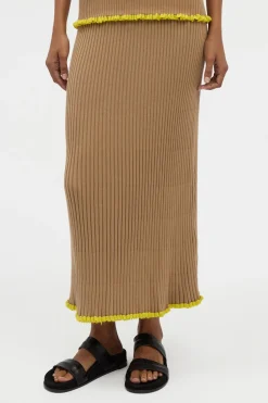 Kavya Knit Maxi Skirt in Camel Cashmere Silk