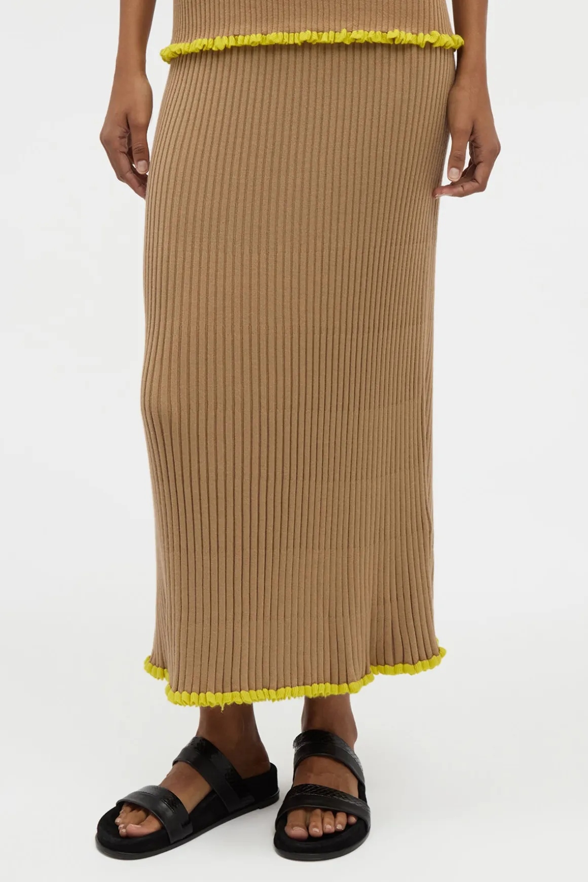 Kavya Knit Maxi Skirt in Camel Cashmere Silk