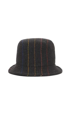 Kiran Bucket Hat in Charcoal Multi Pinstripe Wool Cashmere