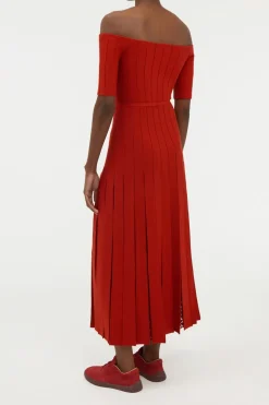 Kurt Knit Pleated Maxi Dress in Antelope Orange Merino Wool