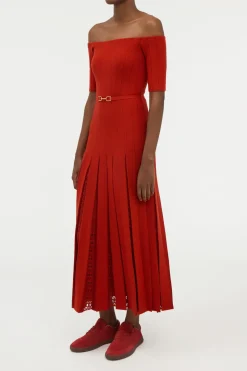 Kurt Knit Pleated Maxi Dress in Antelope Orange Merino Wool