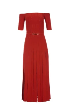 Kurt Knit Pleated Maxi Dress in Antelope Orange Merino Wool