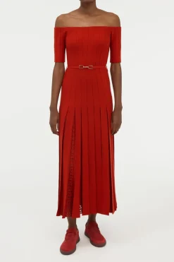 Kurt Knit Pleated Maxi Dress in Antelope Orange Merino Wool