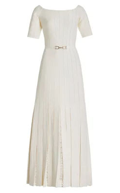 Kurt Knit Pleated Maxi Dress in Ivory Merino Wool
