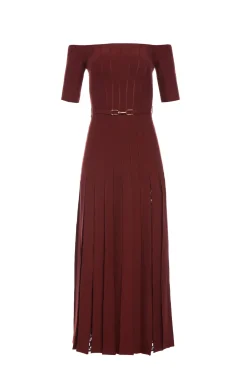 Kurt Knit Pleated Maxi Dress in Burnt Sienna Merino Wool