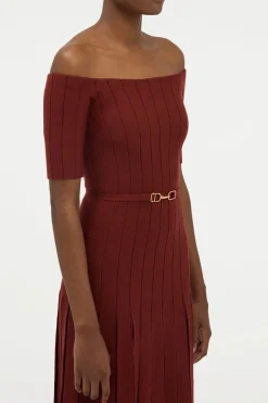 Kurt Knit Pleated Maxi Dress in Burnt Sienna Merino Wool