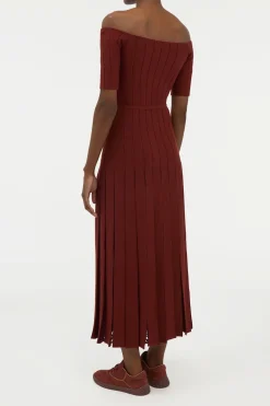 Kurt Knit Pleated Maxi Dress in Burnt Sienna Merino Wool