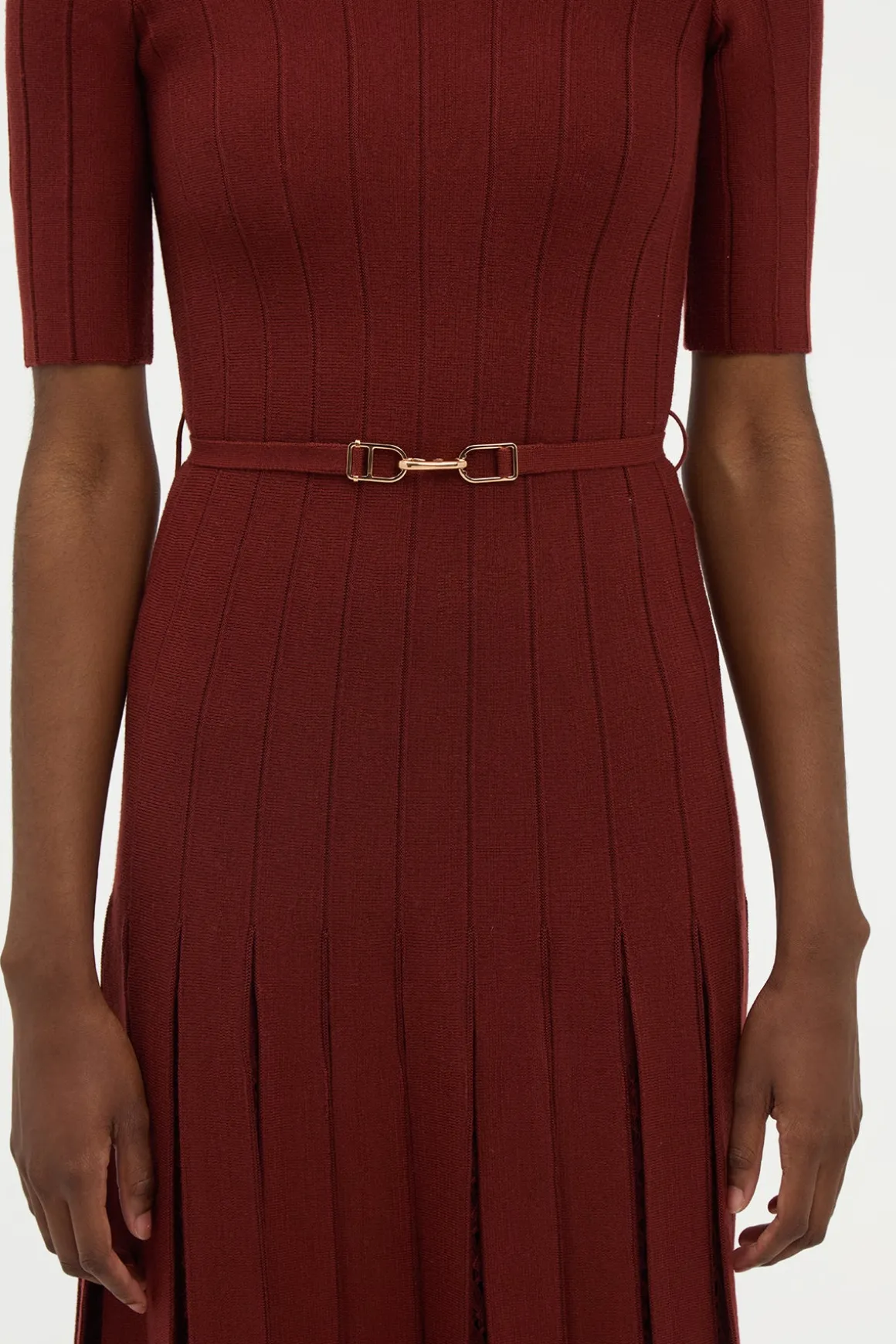 Kurt Knit Pleated Maxi Dress in Burnt Sienna Merino Wool