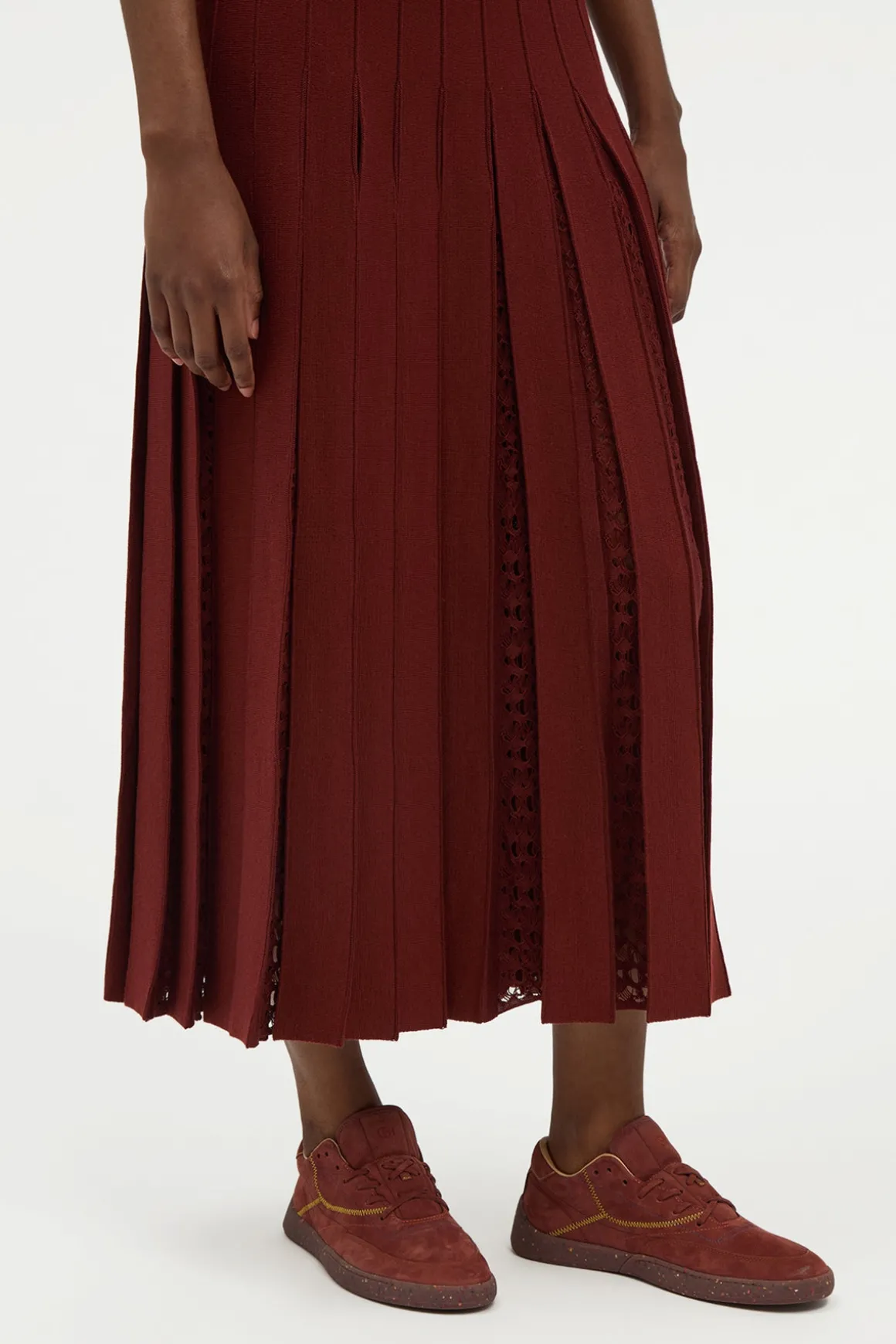 Kurt Knit Pleated Maxi Dress in Burnt Sienna Merino Wool