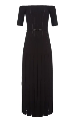 Kurt Knit Pleated Maxi Dress in Black Merino Wool