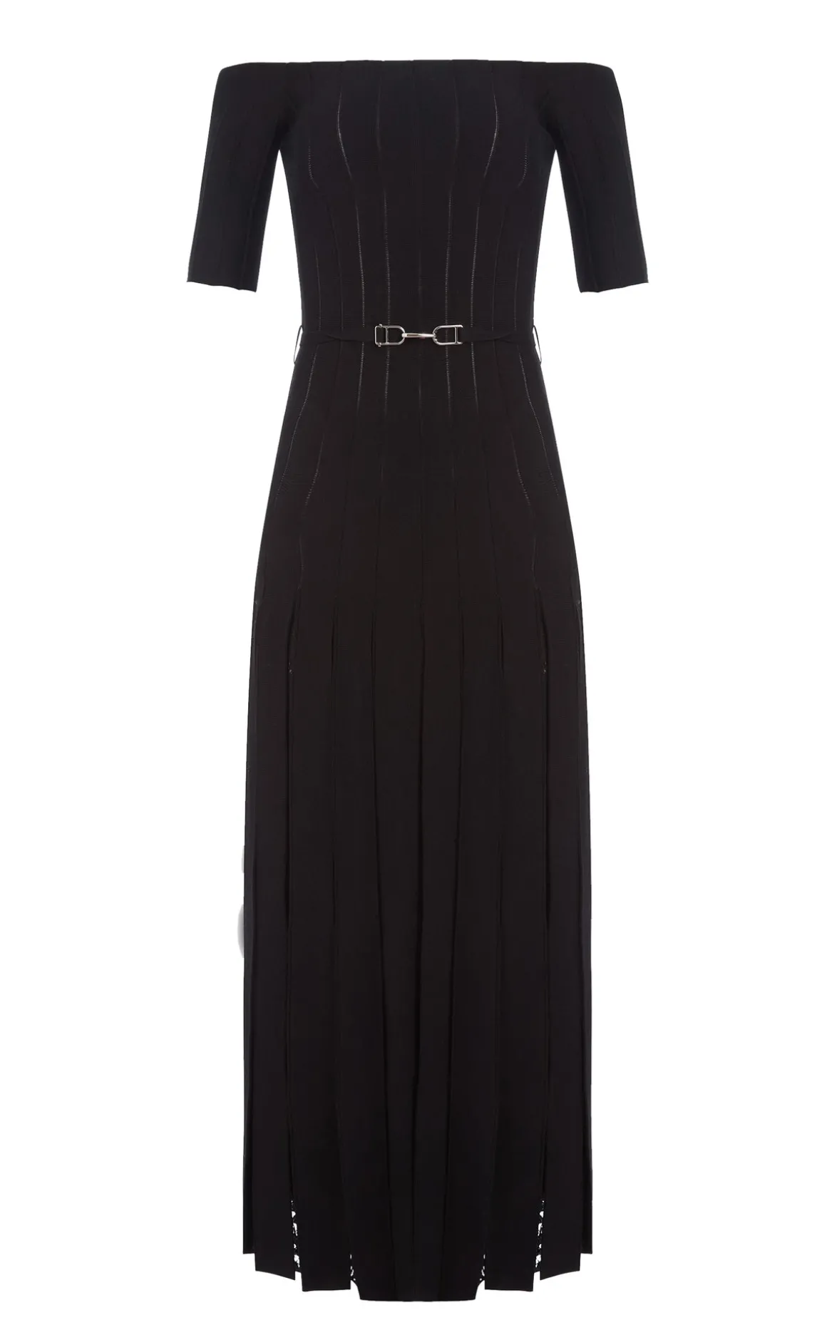 Kurt Knit Pleated Maxi Dress in Black Merino Wool