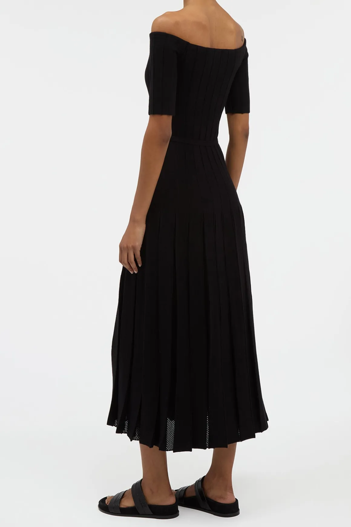 Kurt Knit Pleated Maxi Dress in Black Merino Wool
