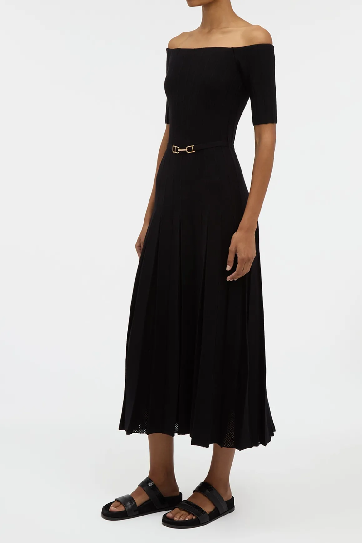 Kurt Knit Pleated Maxi Dress in Black Merino Wool