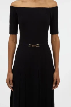 Kurt Knit Pleated Maxi Dress in Black Merino Wool